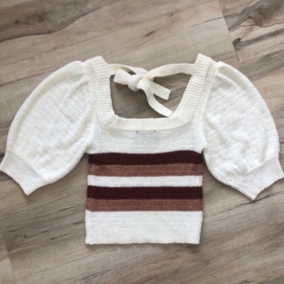 MINKPINK White and Brown Striped Blouse - Picture 2 of 6